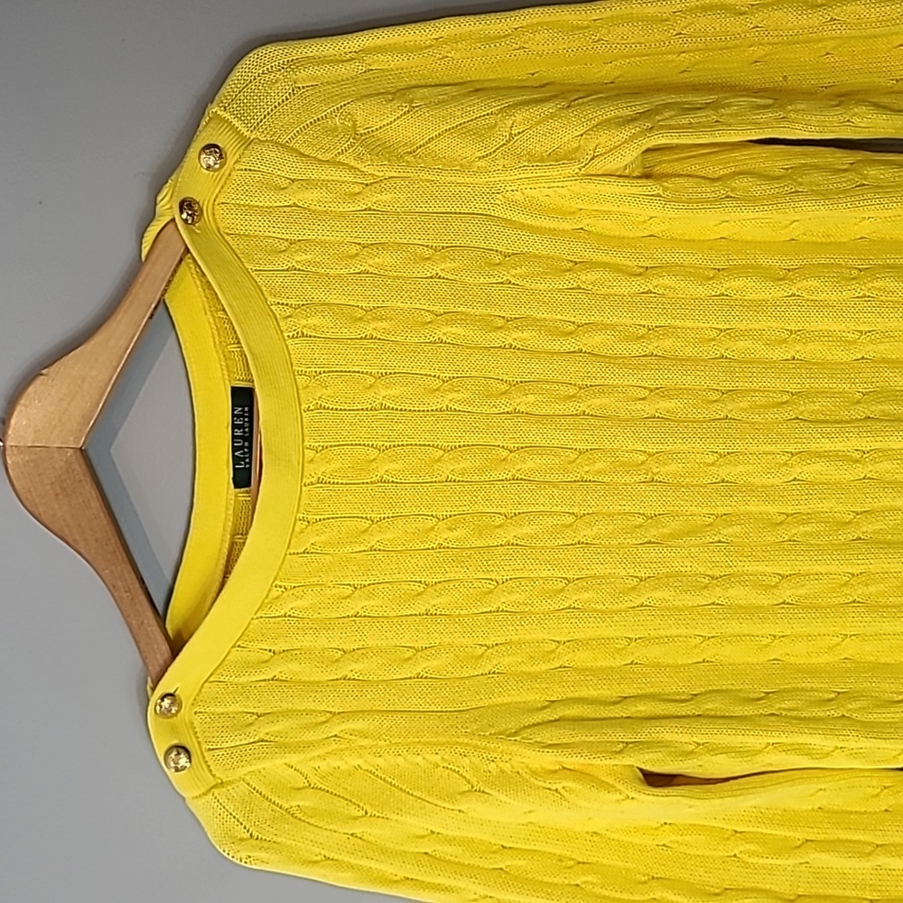 Ralph Lauren Long Cable Sweater Preppy Yellow Old Money Size Large Academia - Picture 2 of 7